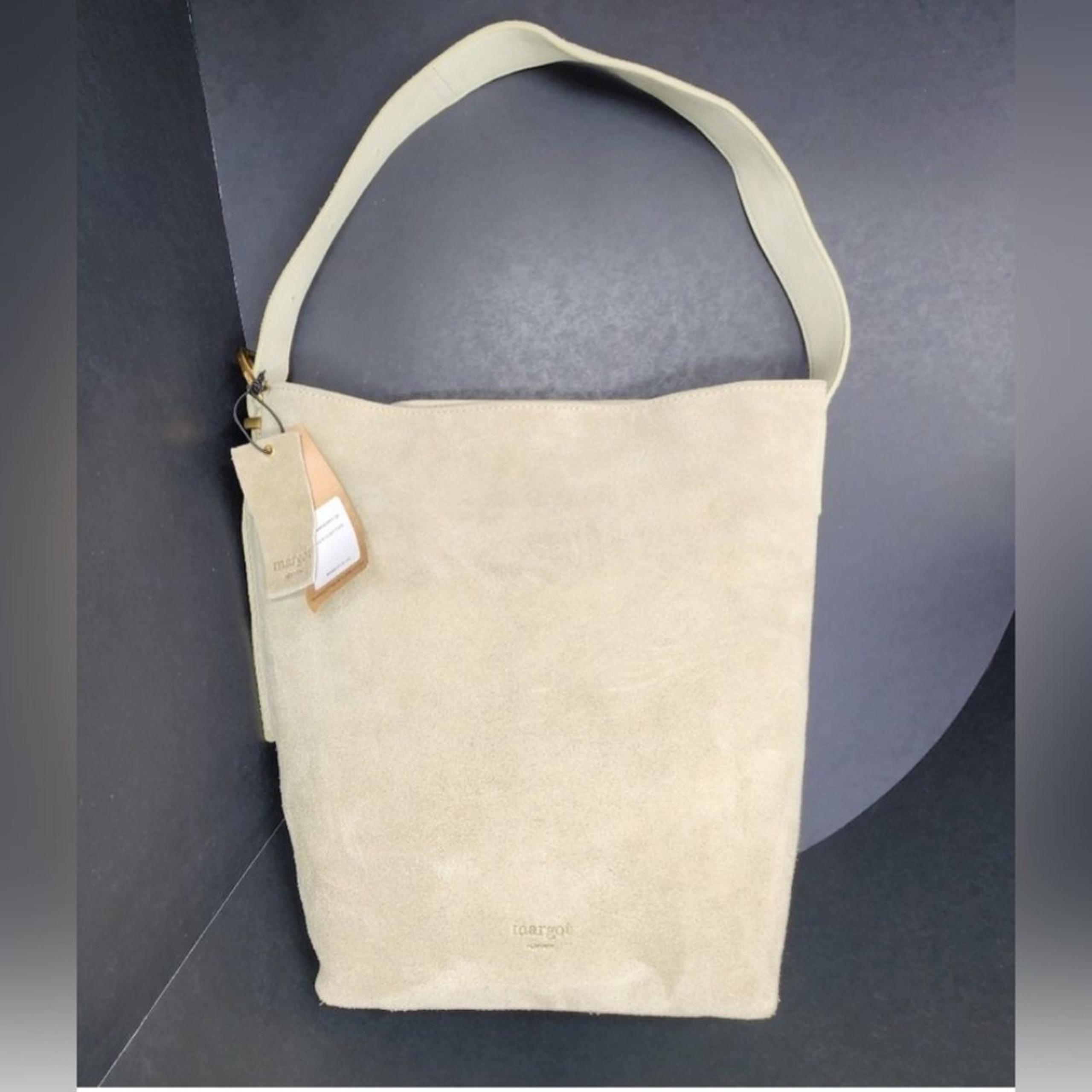 Margot New York Neutral NWT Suede Genuine Leather Kaye Bucket Large Tote Lined