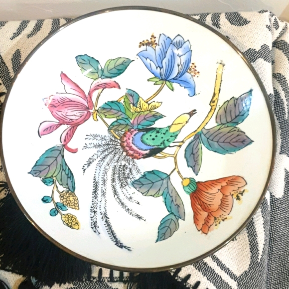 Japanese/Chinese brass ceramic hand painted bowl