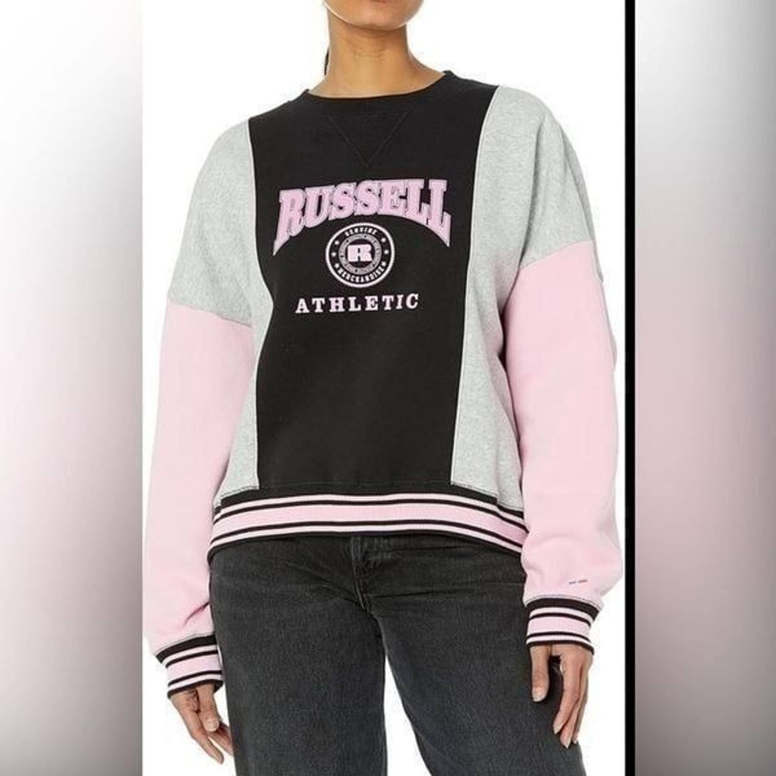 NWT Russell Athletic Women’s Pink Black Logo Sweatshirt- Size XS/S