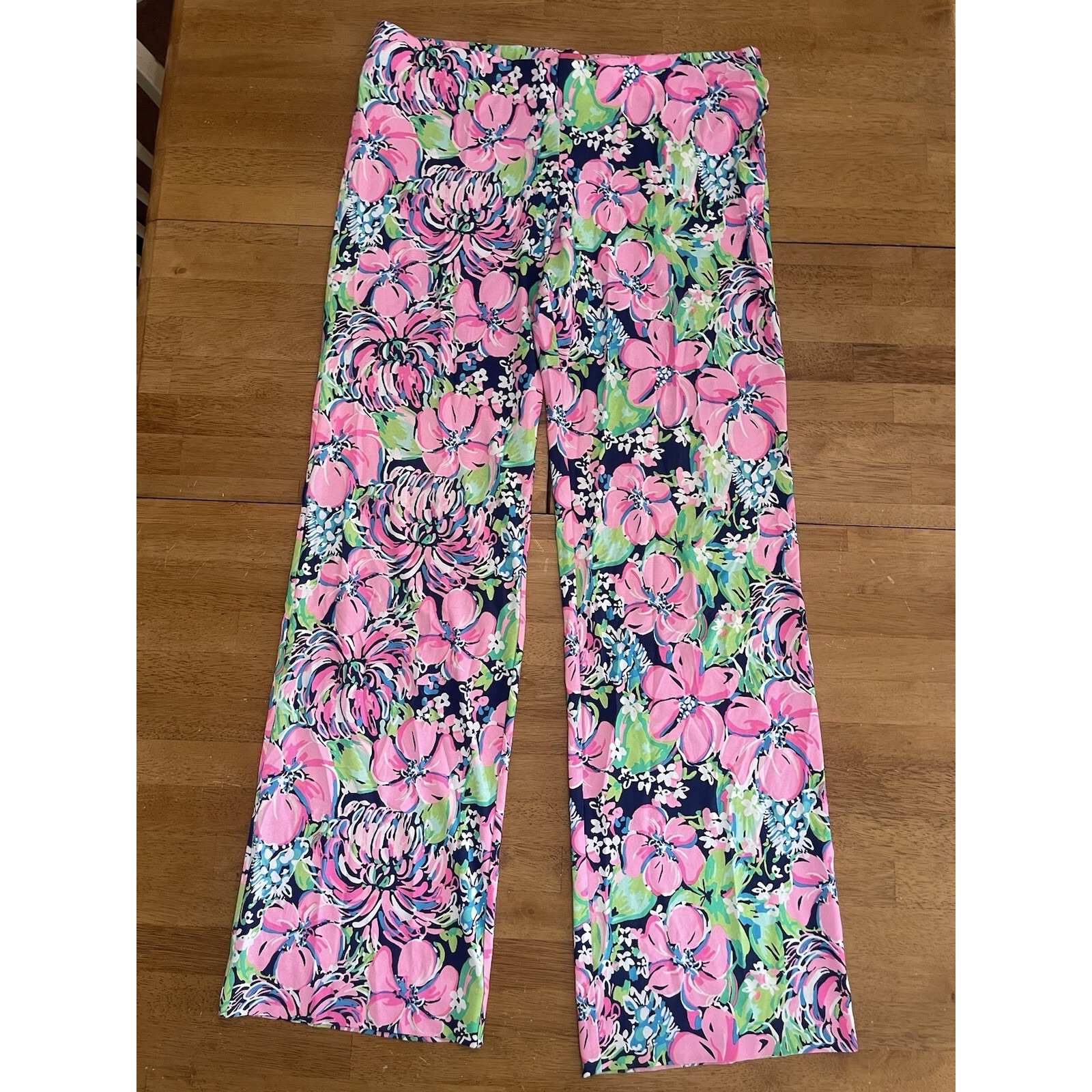 Lilly Pulitzer Georgia May Palazzo Pants Pink And Green Floral Large