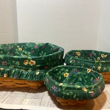 Longaberger 3 pc set baskets 1990’s green floral lined
