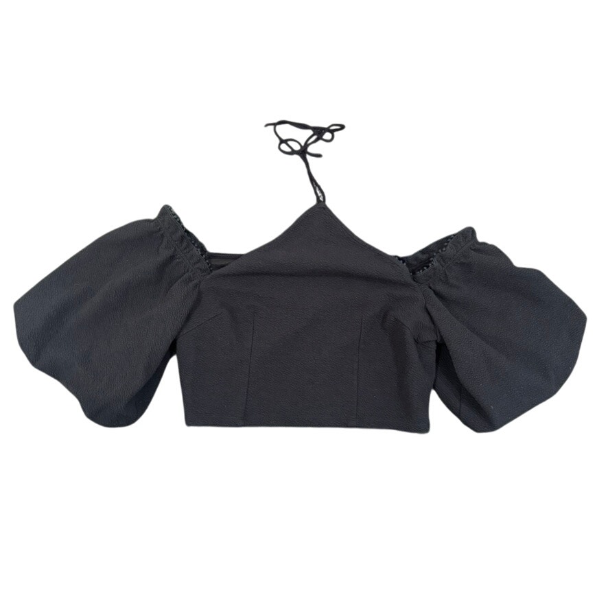 By Anthropologie Halter Puff Sleeve Blouse in Black, Size L