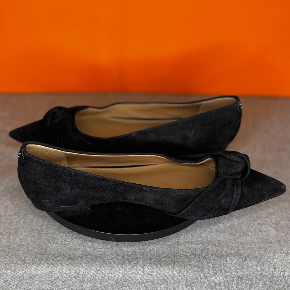 Sam Edelman Wheaton Black Suede Pointed Toe Flat Knot Size 7.5 EU 37.5
