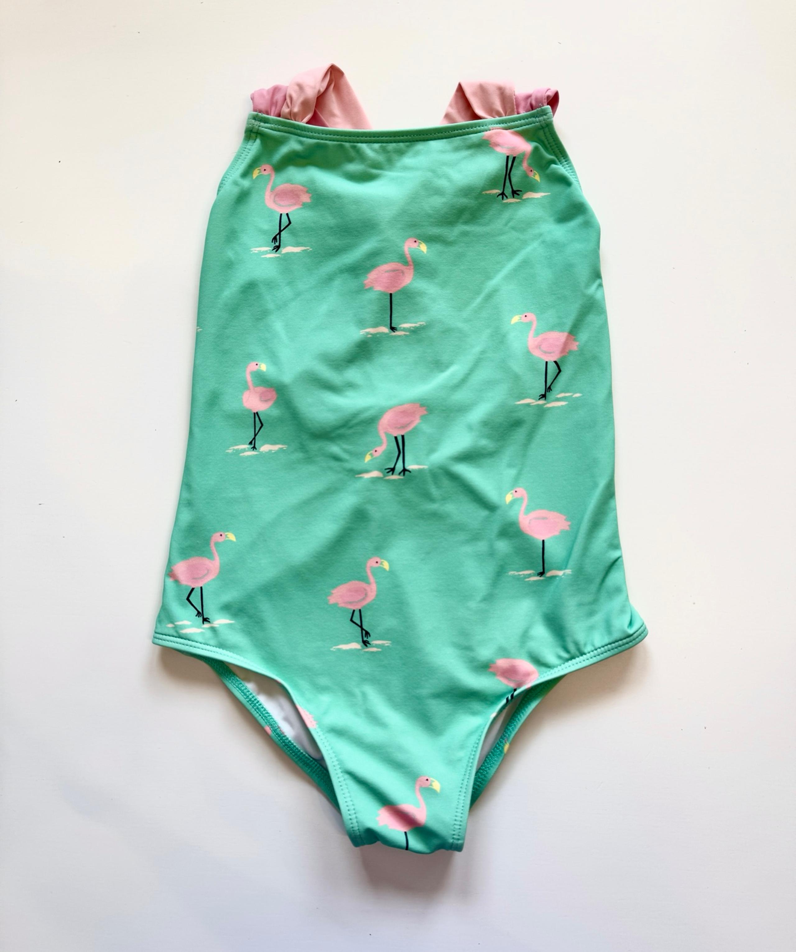 Beaufort Bonnet Company Flamingo Swimsuit | Girls Size 5 | Mint & Pink Bow Back