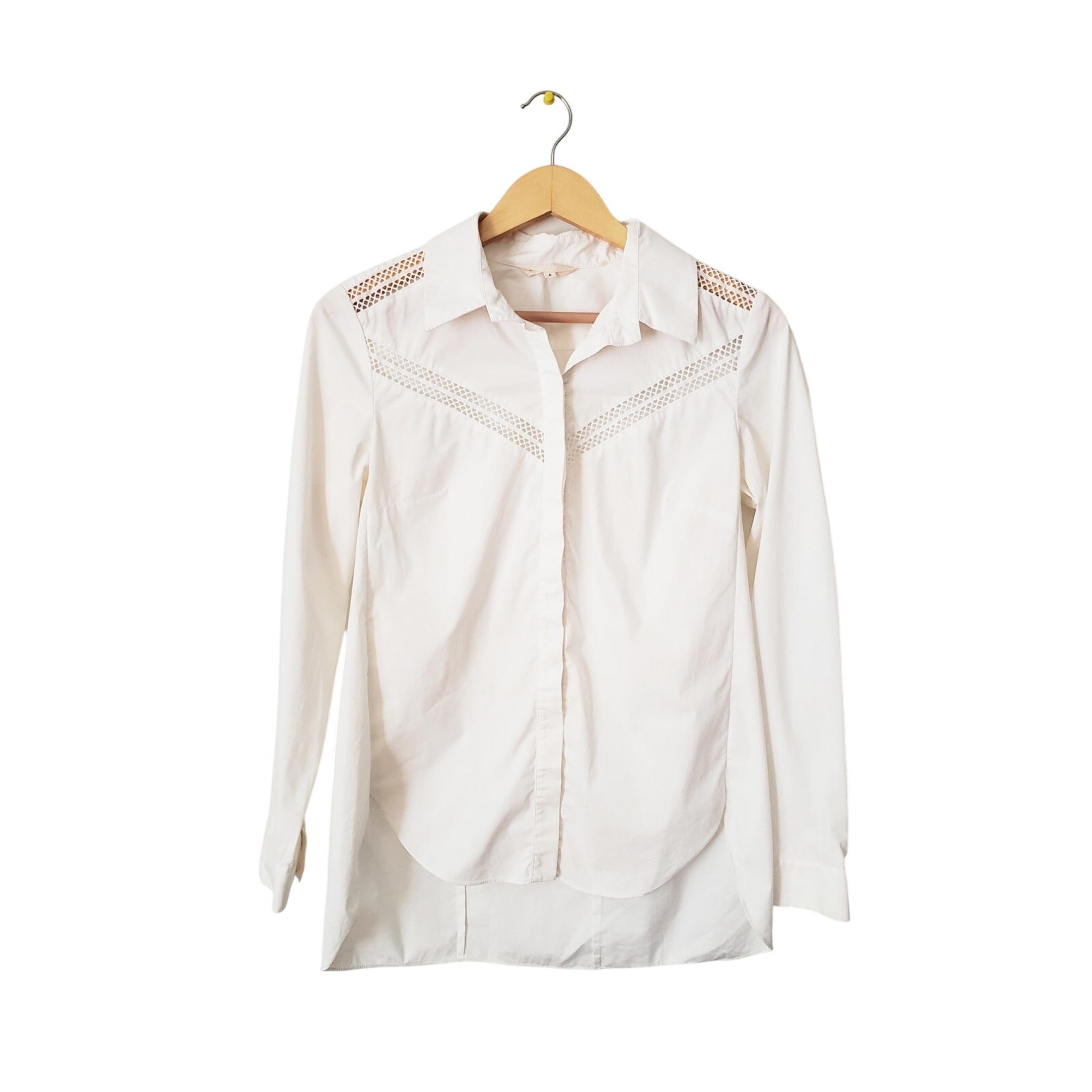Rebecca Taylor Cut Out Button Down Shirt White Size 6