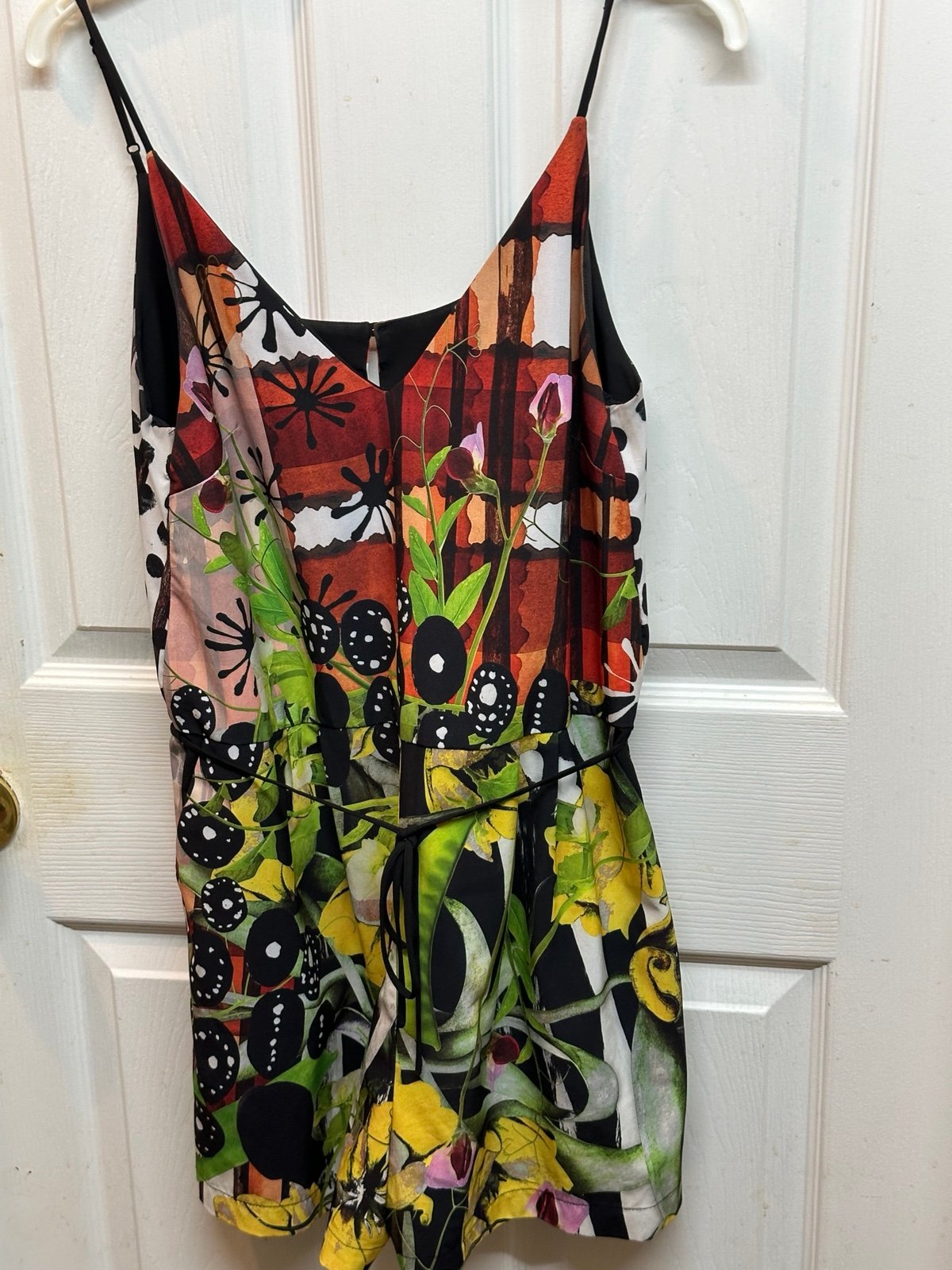 Clover Canyon Romper Size M Pockets Belt Graffiti Print Colorful Poly & Spandex