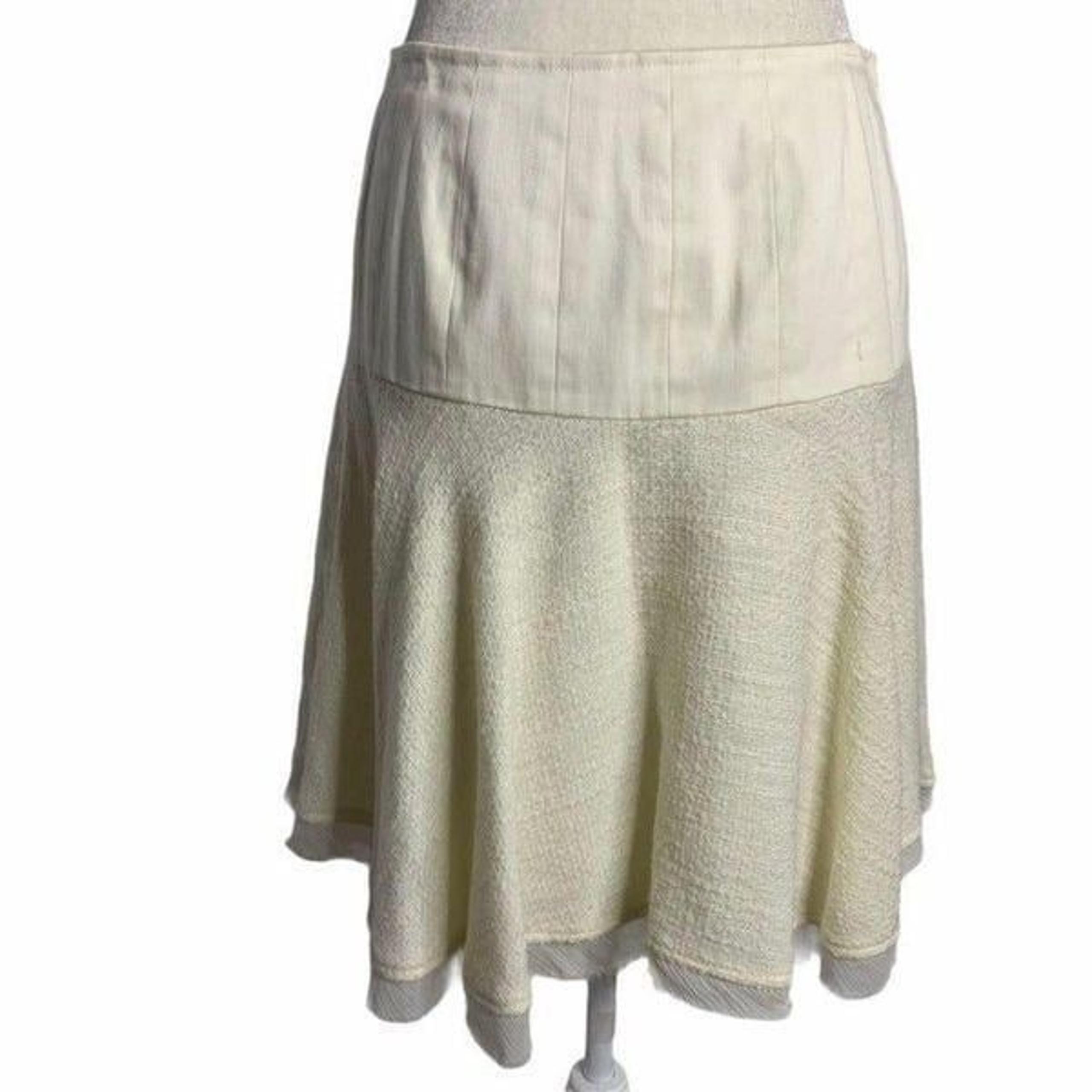Twinkle by Wenlan A Line Mini Skirt 6 White Wool Blend Silver Metallic Lined Zip