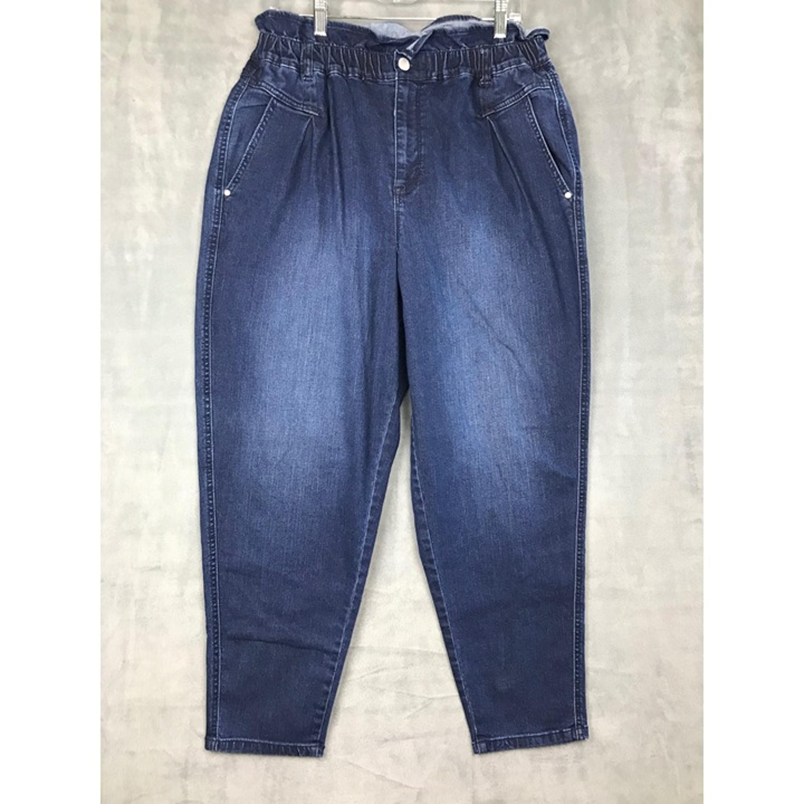 Vintage America Paper bag Jeans Womens 16 Elastic Waist Tapered Leg Mom Jean 90s