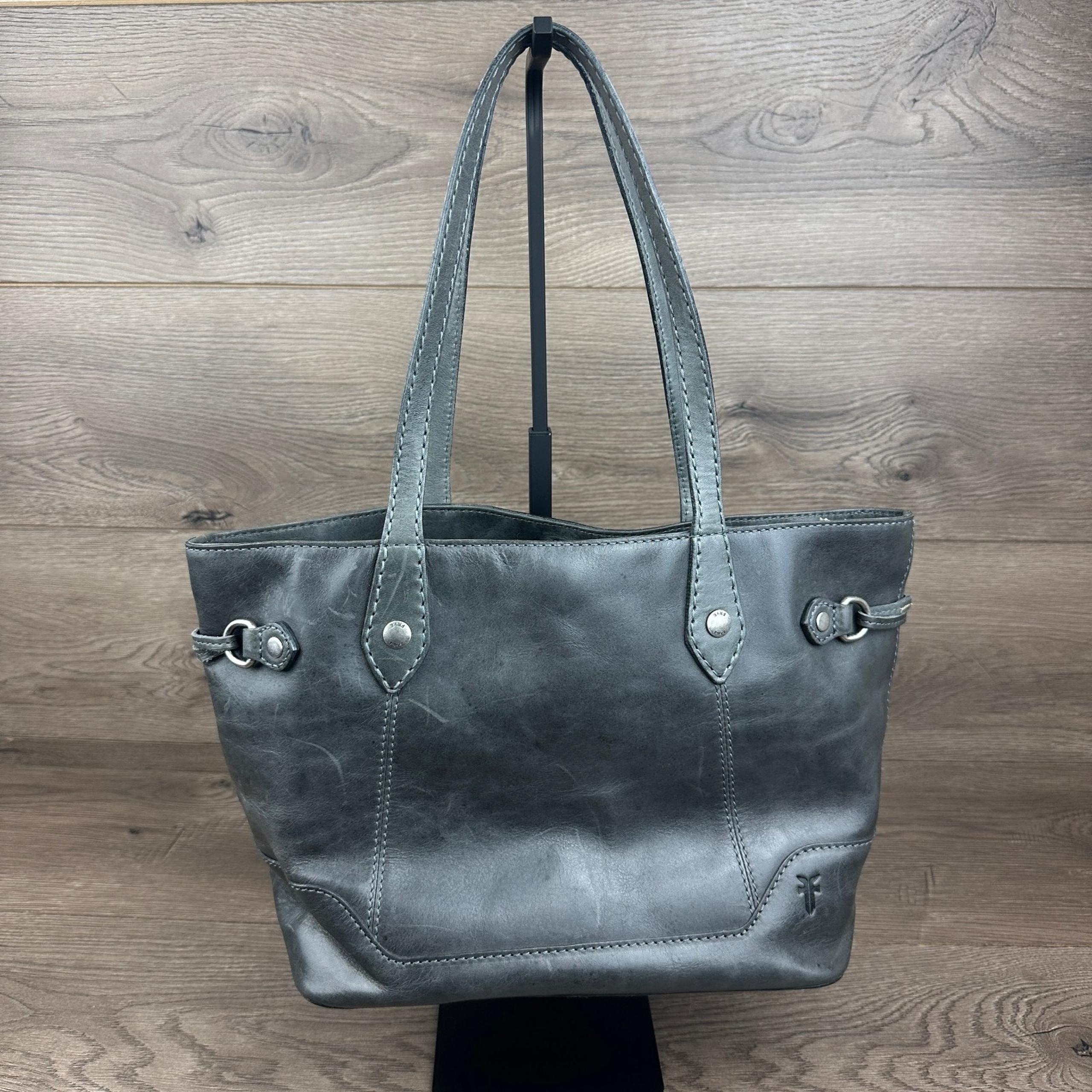 Frye Melissa Carryall Tote Shoulder Bag Asphalt Gray Leather Double Handle EUC
