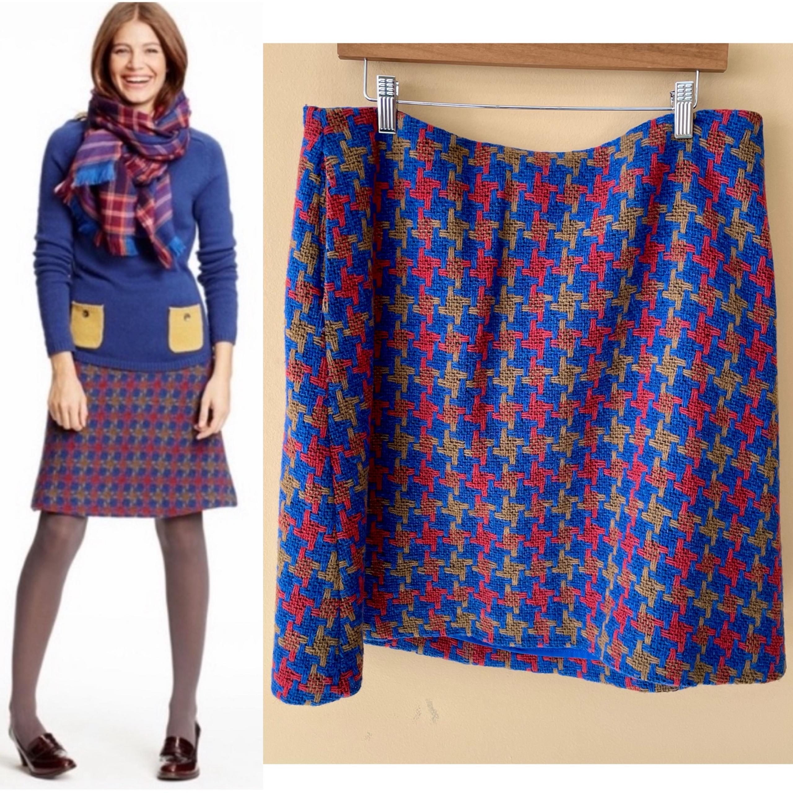 BODEN Lois Wool Blend A-line Houndstooth Skirt WG549