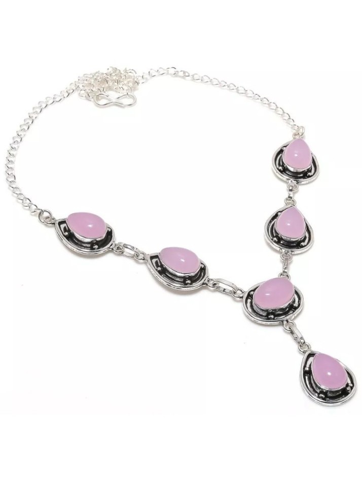 Rose Quartz Gemstone Handmade 925 Sterling Silver Jewelry Necklaces Sz 18