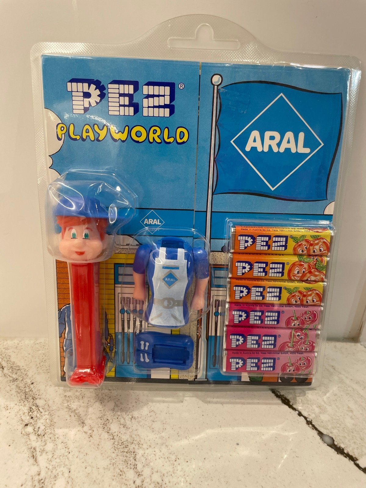 Vintage Dispenser Playworld ARAL Boy with Red Hair Set. In ORIGINAL Packaging