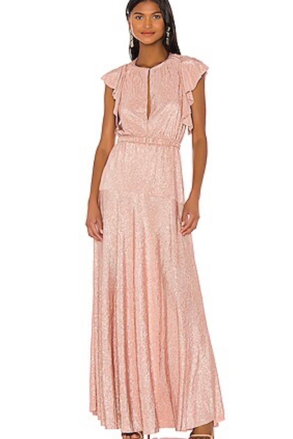 Sabina Musayev Topaz Flutter-Sleeve Gown in Blush, NWT