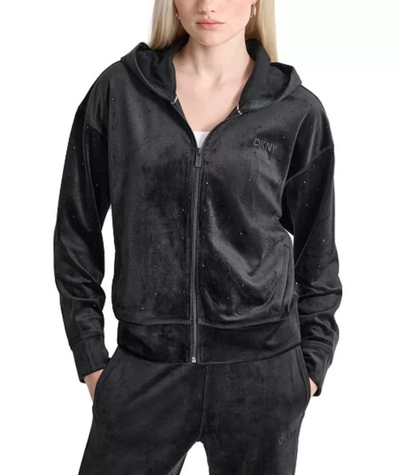 80 DKNY Womens Rhinestone Embellished Hoodie
