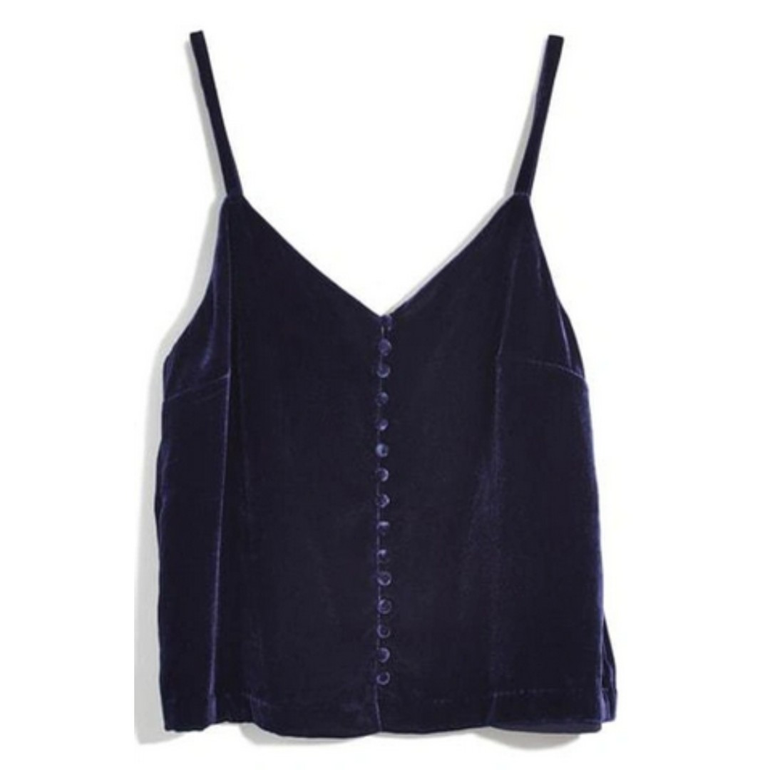 Navy Blue Madewell Velvet Button-Down Sleeveless Camisole Tank
