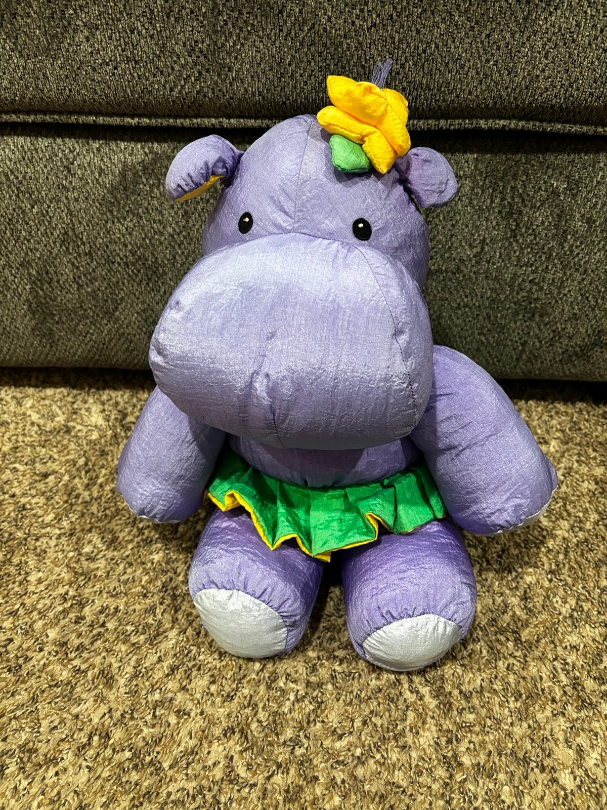 Anima Go Purple Hippo Nylon Parachute Plush 13 Stuffed Animal Yellow Flower