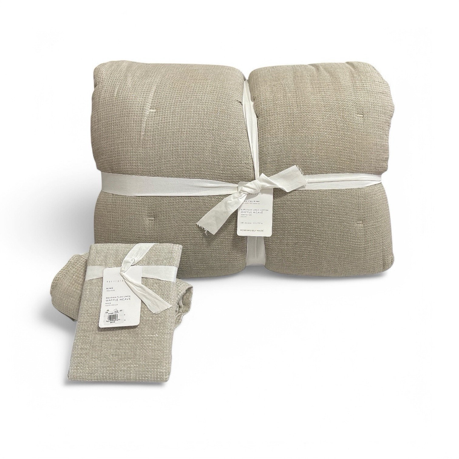 Pottery Barn Linen Cotton Waffle Weave Comforter Pillowcase Set King/Cali King