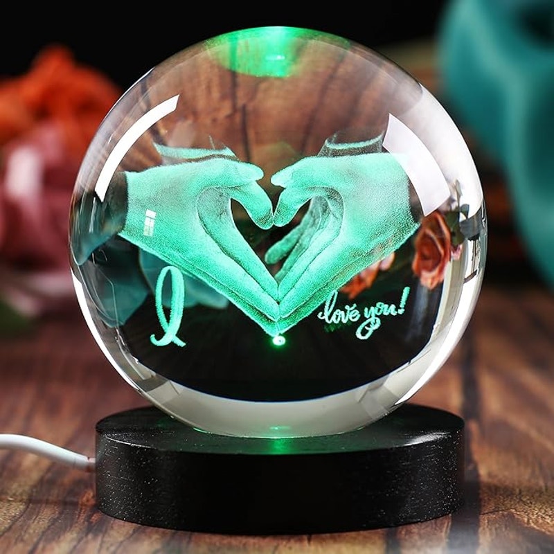 3D Crystal Ball Nightlight Gifts for Mom Best Mum Gift I Love You Finger Gesture