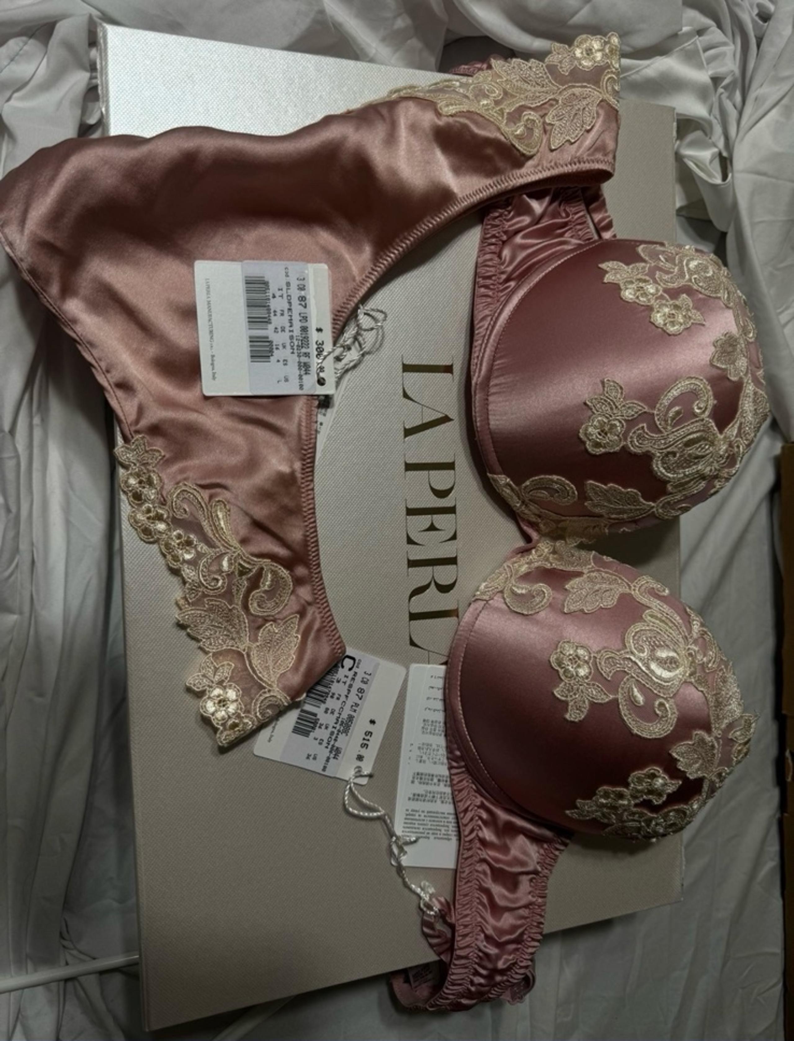 La Perla Bra And Panty(L) Set Pink Silk 36 C Luxury Lingerie