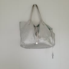 Tiffany & Co Suede Reversible Tote Bag Tiffany Blue Silver Metalic Large Authent