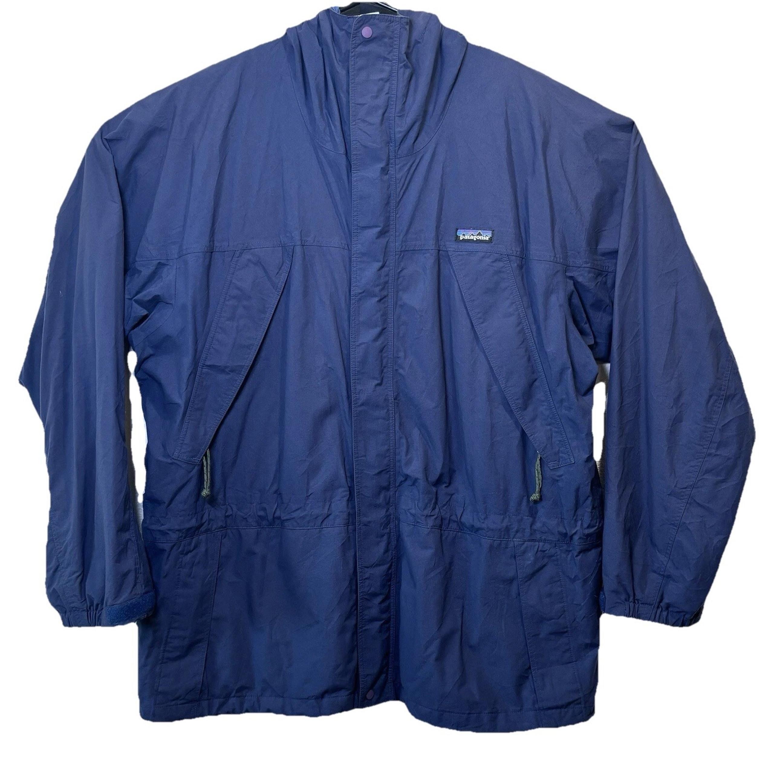 Patagonia Storm Jacket Mens L Unisex Full Zip Rain Blue Hooded Mesh Lined Vtg