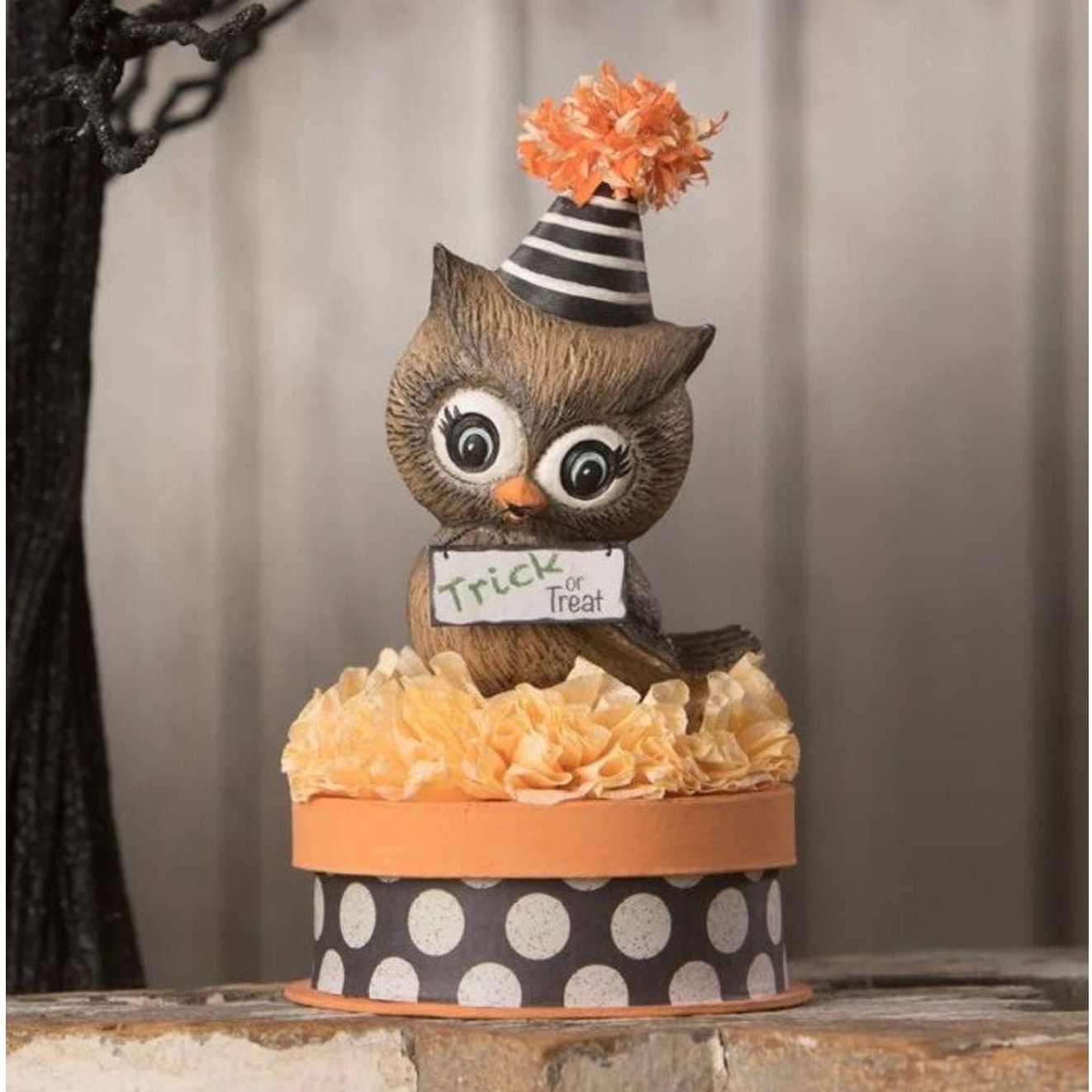 New Bethany Lowe Hoot On Box Halloween Owl Polka Dot Party Hat Trick Or Treat