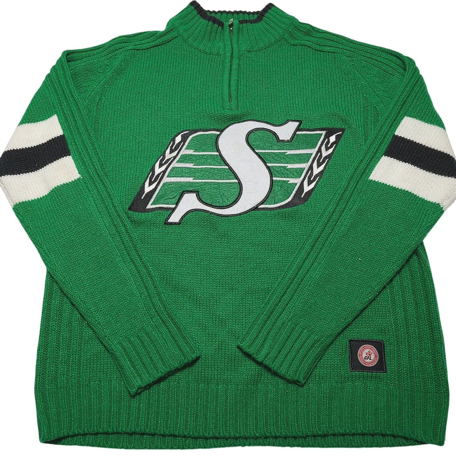 Saskatchewan Roughriders Vintage Acrylic Knit 1/4 Zip Sweater Men's Medium CFL