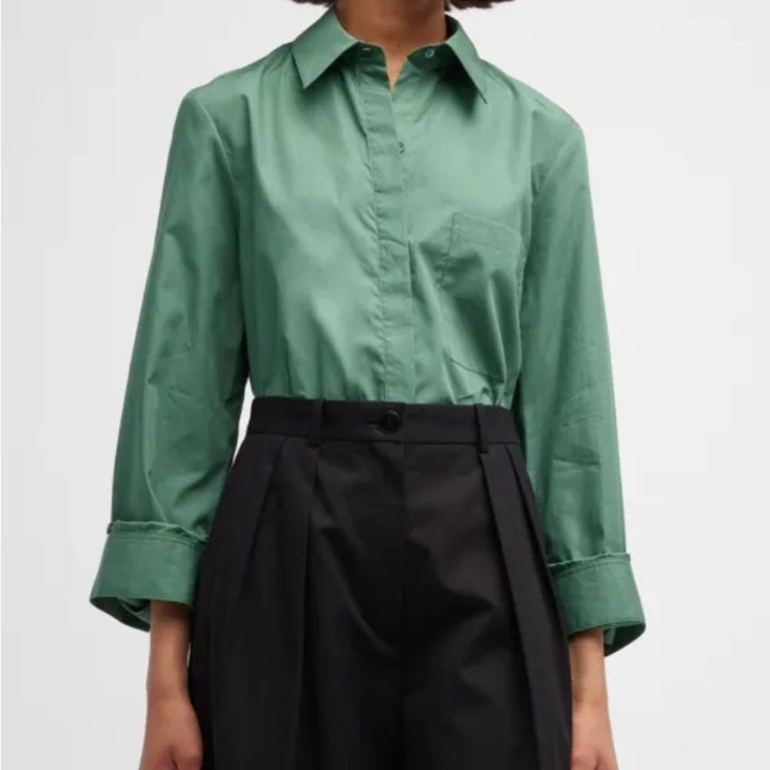 TWP Two Point Collar Button Front Boyfriend Shirt in Spruce Green Size Small
