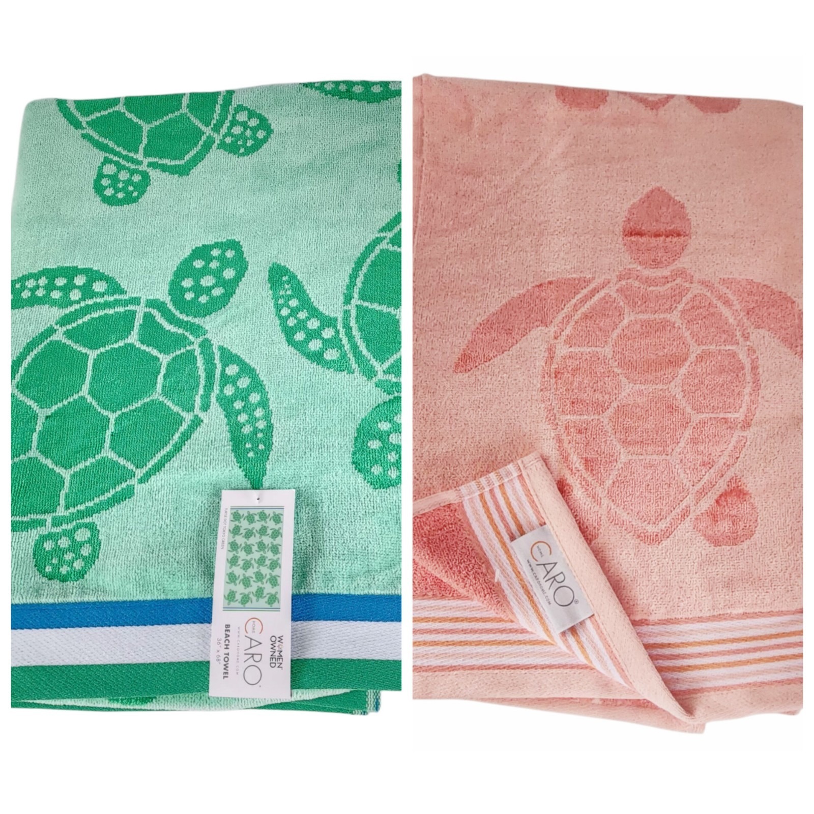 Caro Home Women Owned 2pc Absorbent Pool And Beach Towel Set Turtle Design 36x68