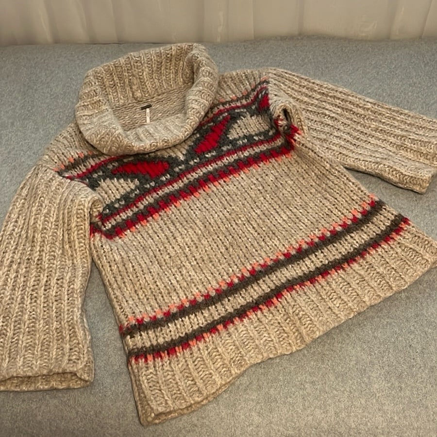 Free People Chunky Knit Boho Sweater Medium Alpaca Shawl Neck Gorpcore