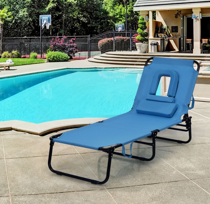 Folding Lounge Chair Adjustable Opening for Face Outdoor Patio Beach Camping