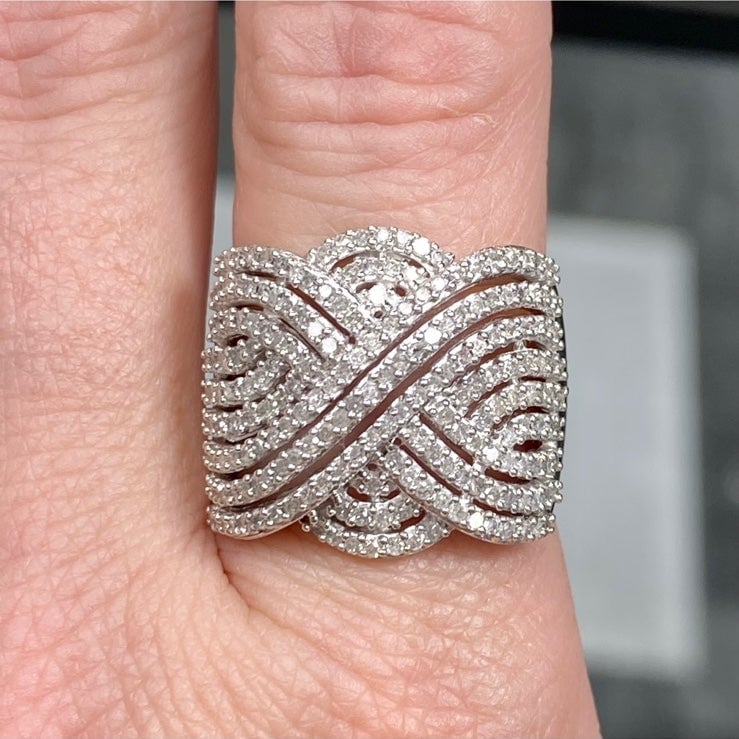 Genuine 1 Carat Diamond Cocktail Ring ~ Huge Diamond Cluster Swirl Band