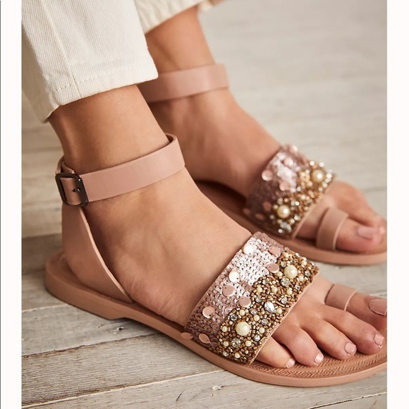 Free People Sun Peaks Embellished Sandals in Sandbar