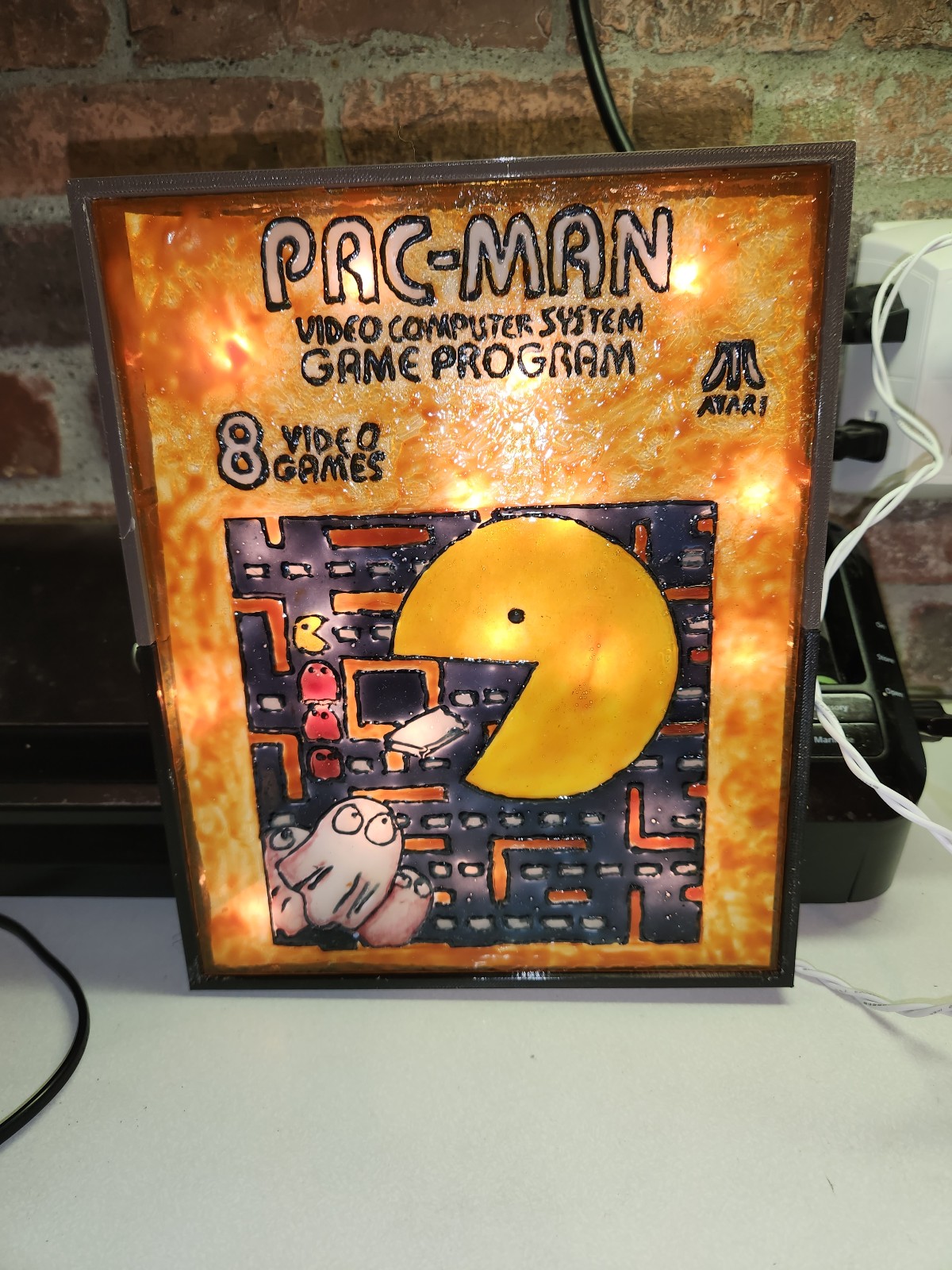 Faux Stainglass Painted Pacman Video Game Shadow box