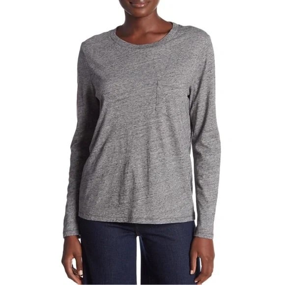 Madewell Heather Pewter Long Sleeve Crewneck Pocket T-Shirt