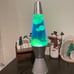 Classic Silver Base Lava Lamp, 14.5 Tall Green Lava Blue Liquid Tested Working