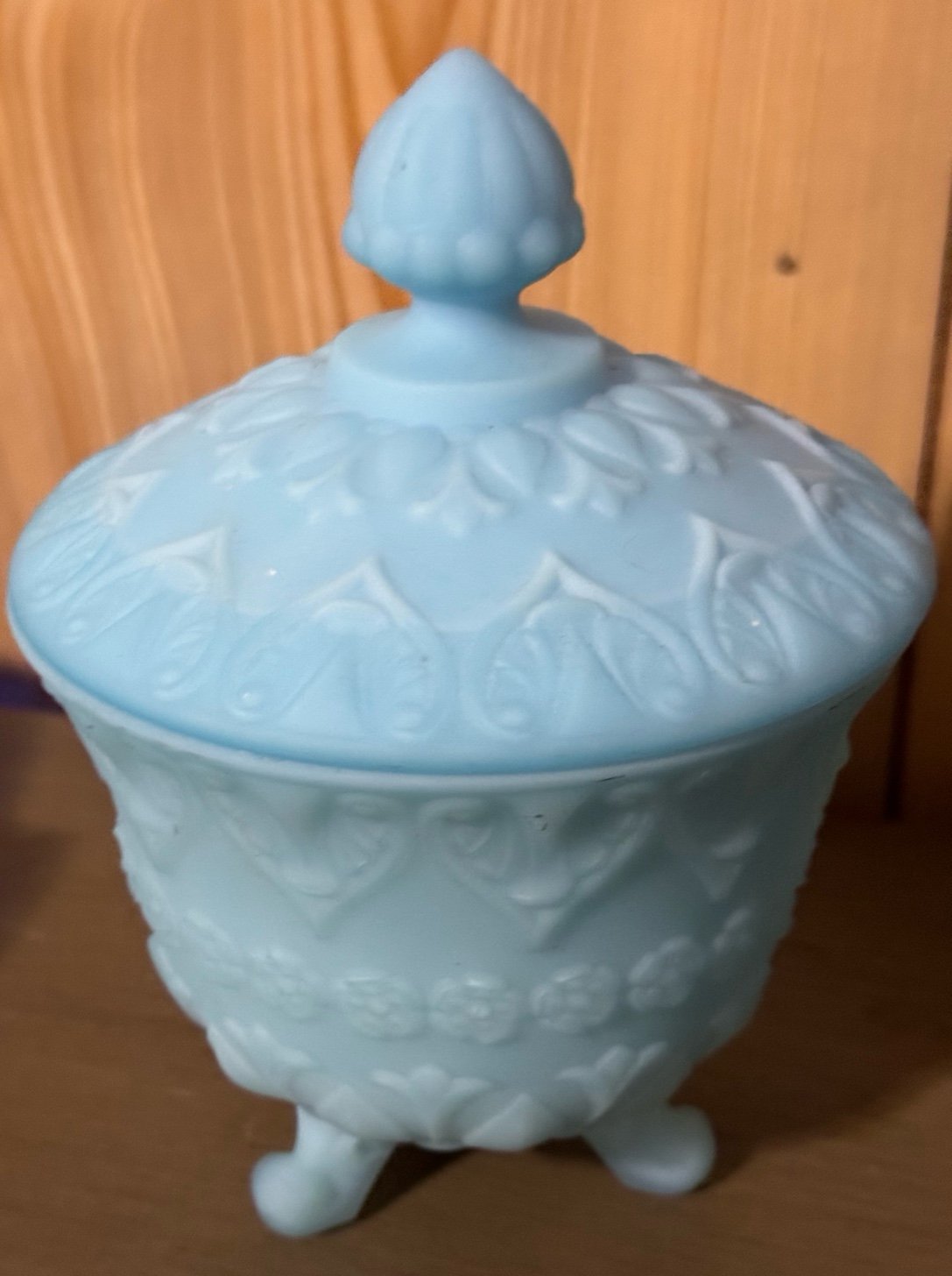 Vintage Satin Blue Baroque Fenton Candy Dish