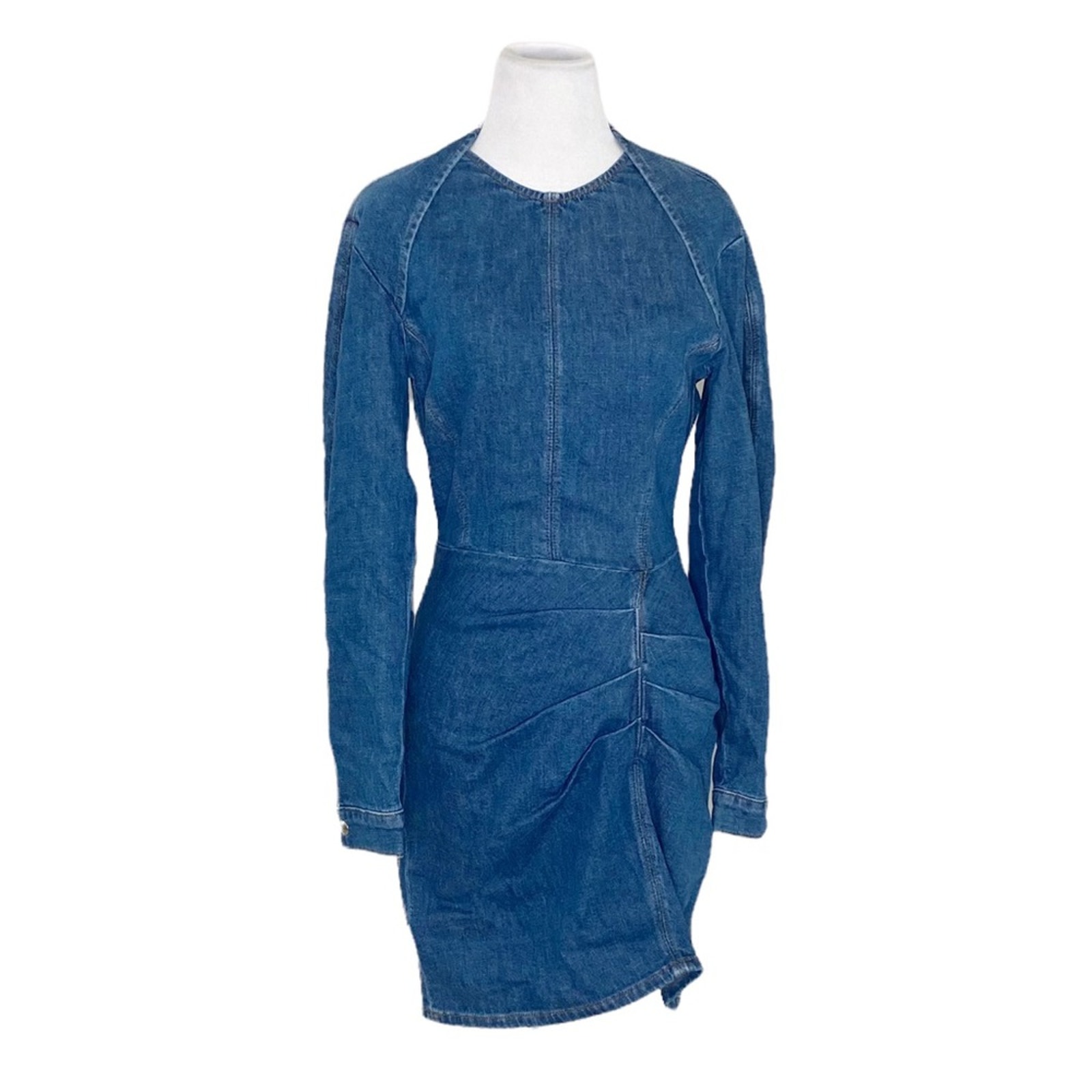 IRO Lenay Ruched Pleated Faded Mini Dress Authentic Blue Denim Size 34/2