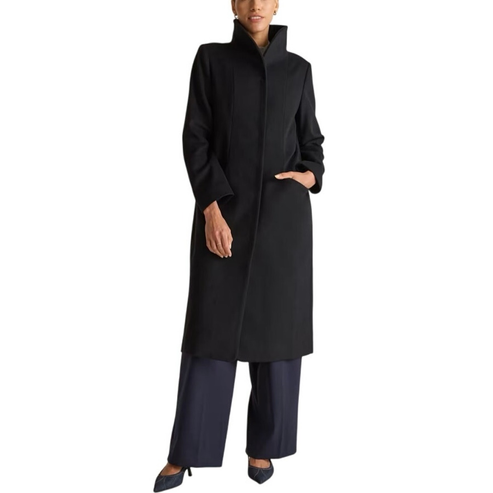 New Quince Women's Mod Long Italian Wool Cocoon Coat Preppy Black XS 3843