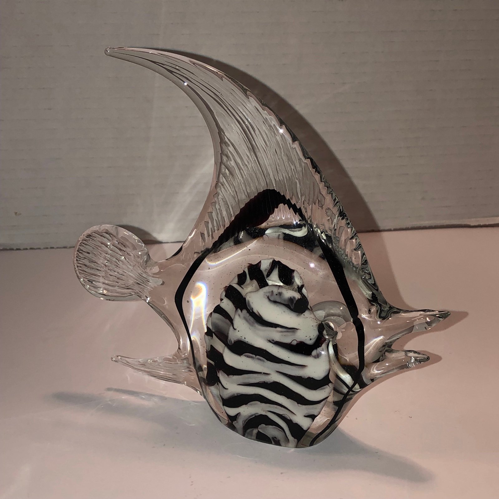 Vintage Murano Large Italian Hand Blown Glass Zebra Striped Fish Paperweight