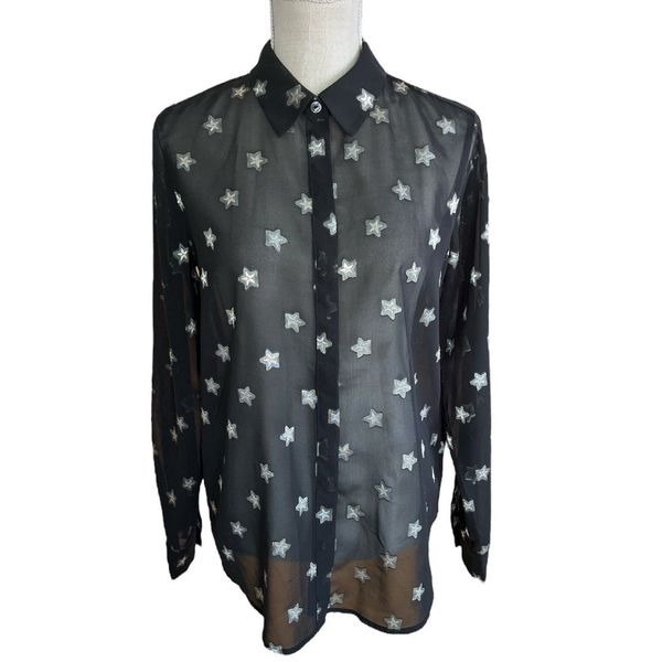 NWT Scotch & Soda Black Sheer Stars Button Down Shirt Size M