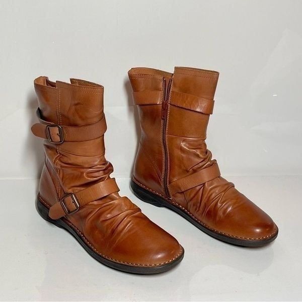 Miz Mooz Pasha Wide Width Leather Buckled Mid Boots Size: 40
