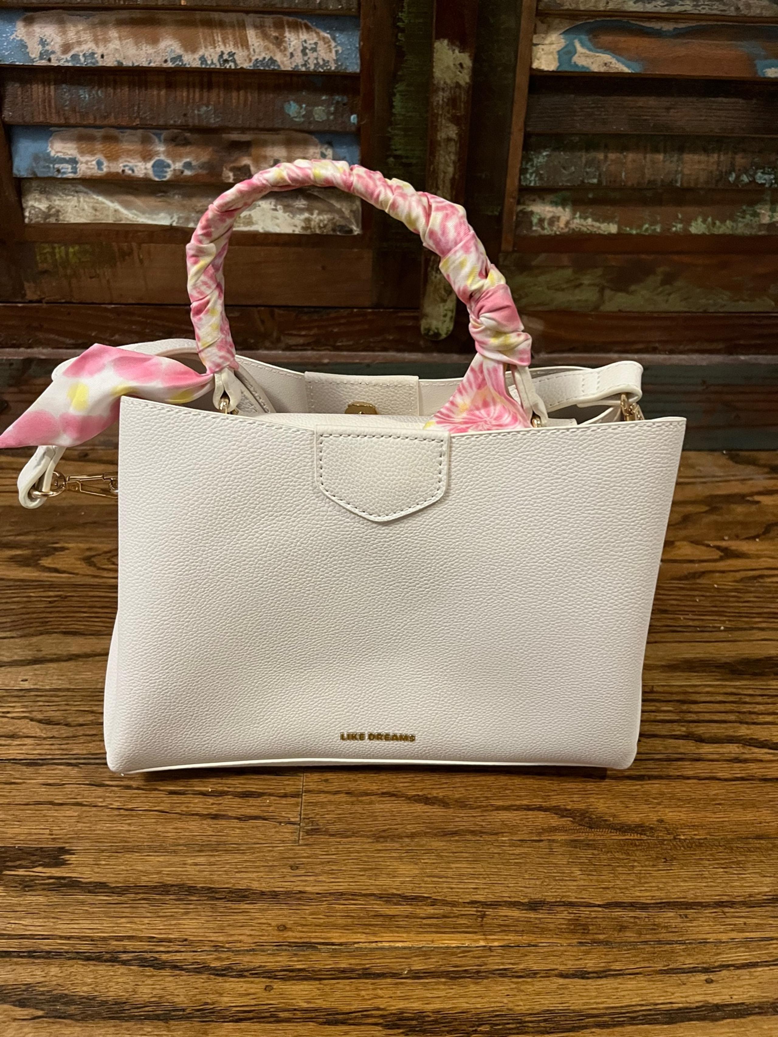 Like Dreams Purse White Vegan Leather Faux Scarf Strap