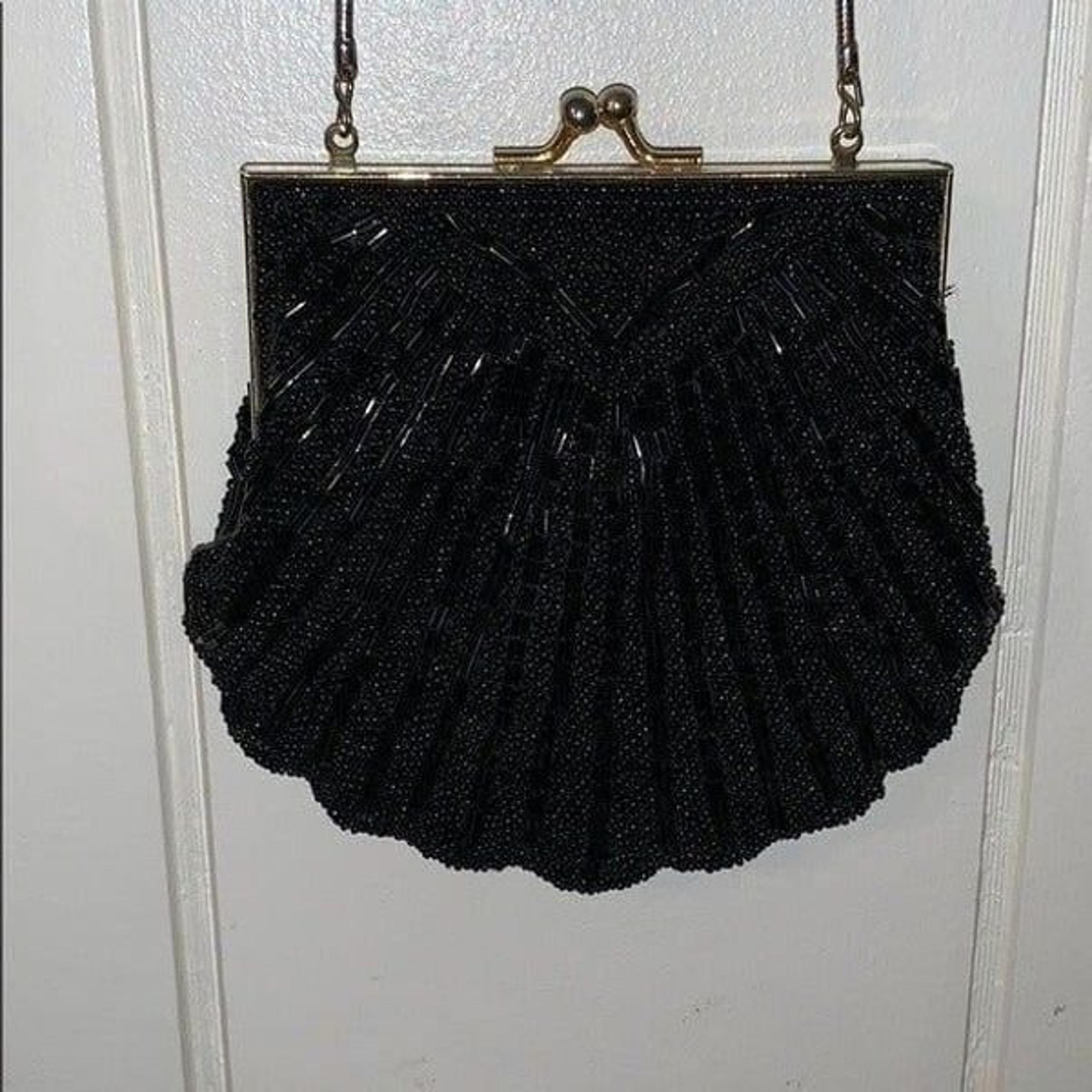 Valerie Stevens black beaded crossbody evening bag