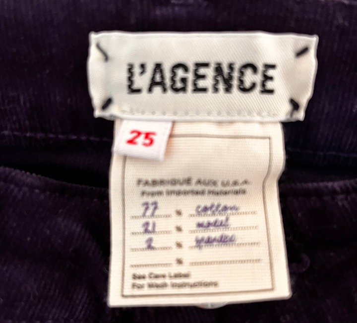 L'Agence Margot Deep Amethyst Purple Corduroy 5-Pocket Jeans - Size 25