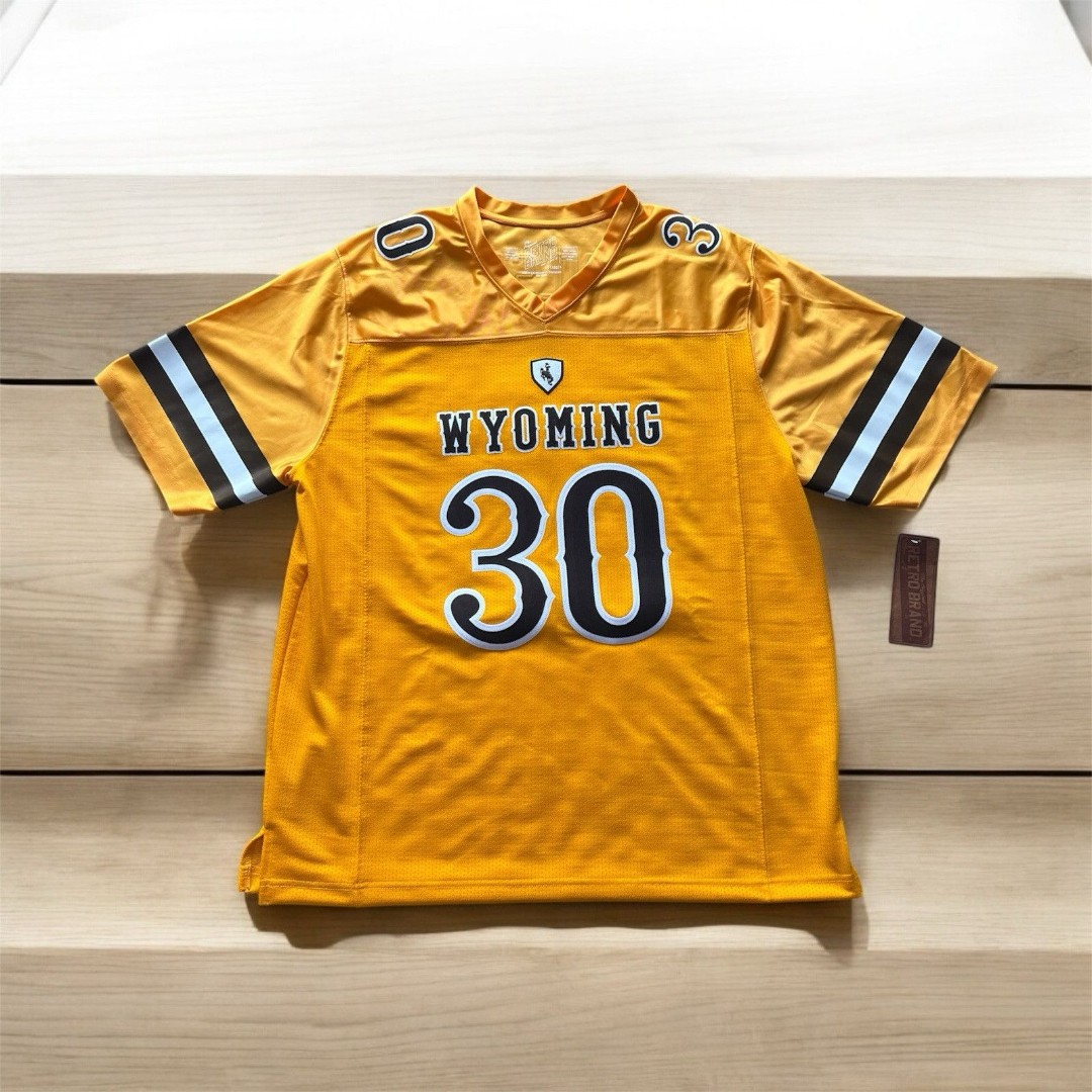 Wyoming Cowboys Logan Wilson #30 Original Retro Brand Gold NCAA Alumni Jersey XL
