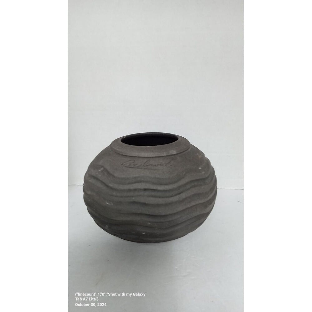 Signed Art Pottery Vase Textured Wavy Design Decorative Home Decor