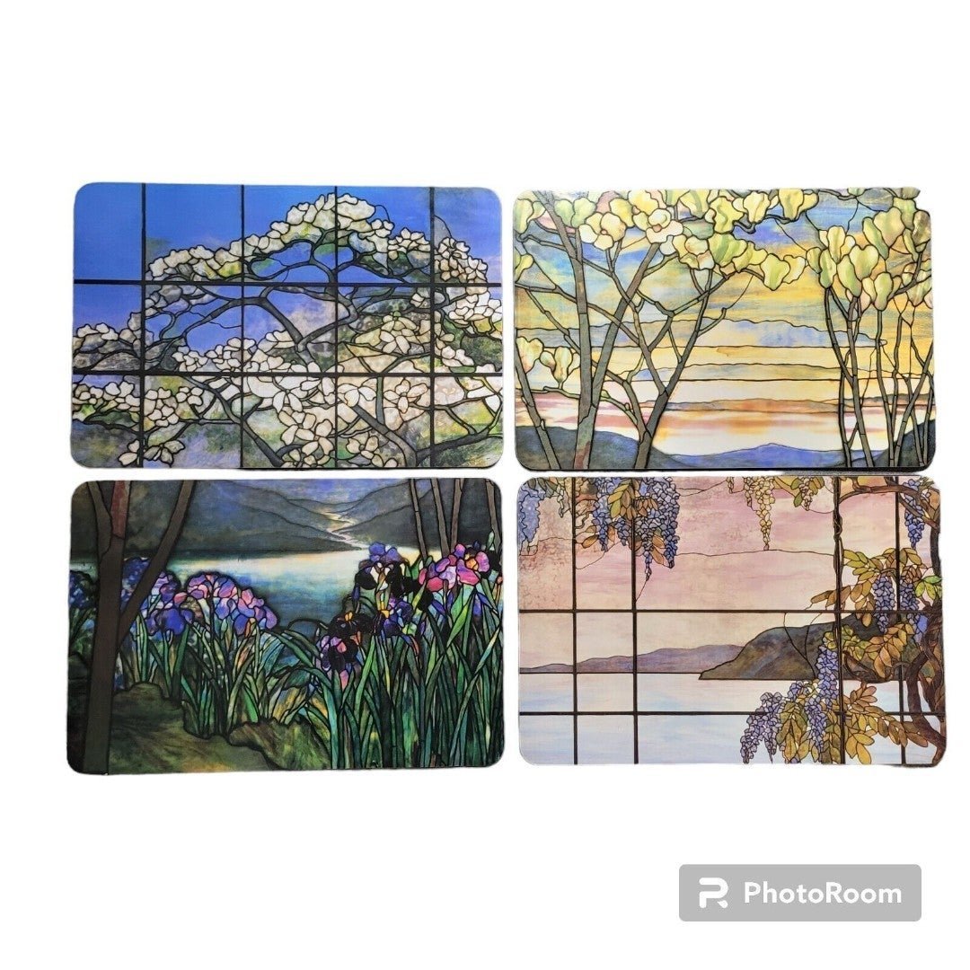 Set of 4 Metropolitan Museum of Art Tiffany Stained Glass Window Placemats VTG
