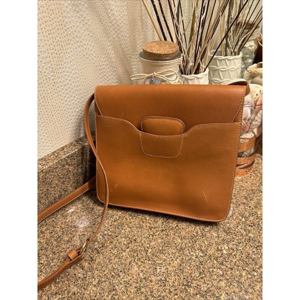 Joan & David Cognac Smooth leather Top Flap Crossbody Satchel Reg 350!