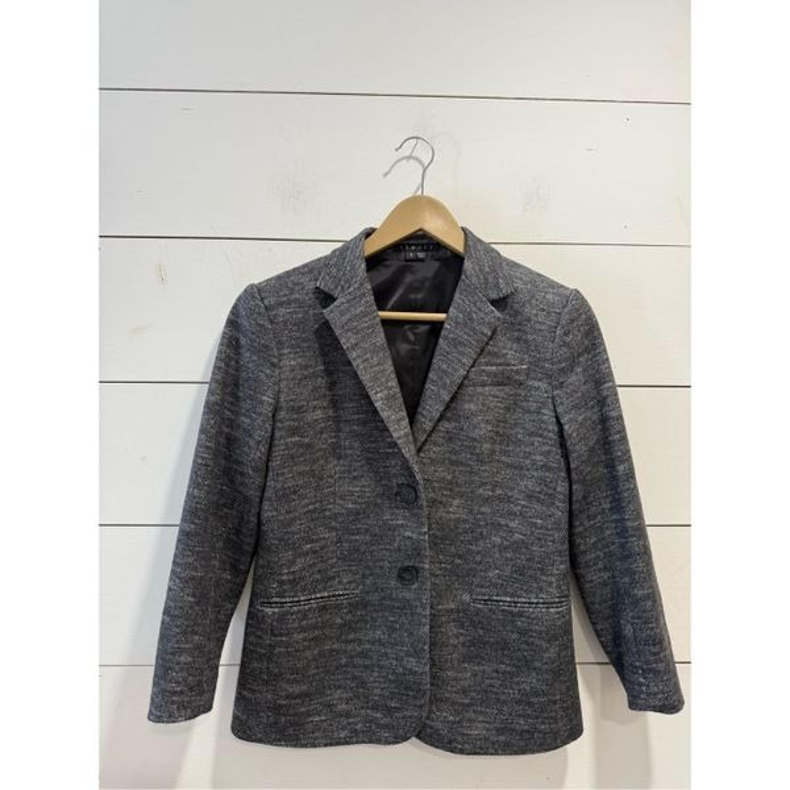 Theory Jacket Womens 6 Gray Kiersten K Strategy Virgin Wool Cotton Blend Blazer